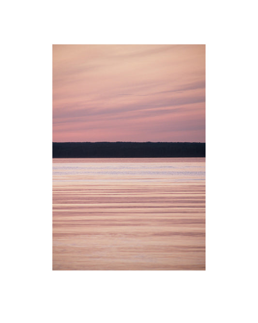 Photograph of pink sunset lake