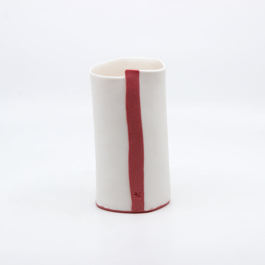 Red striped hand built cup