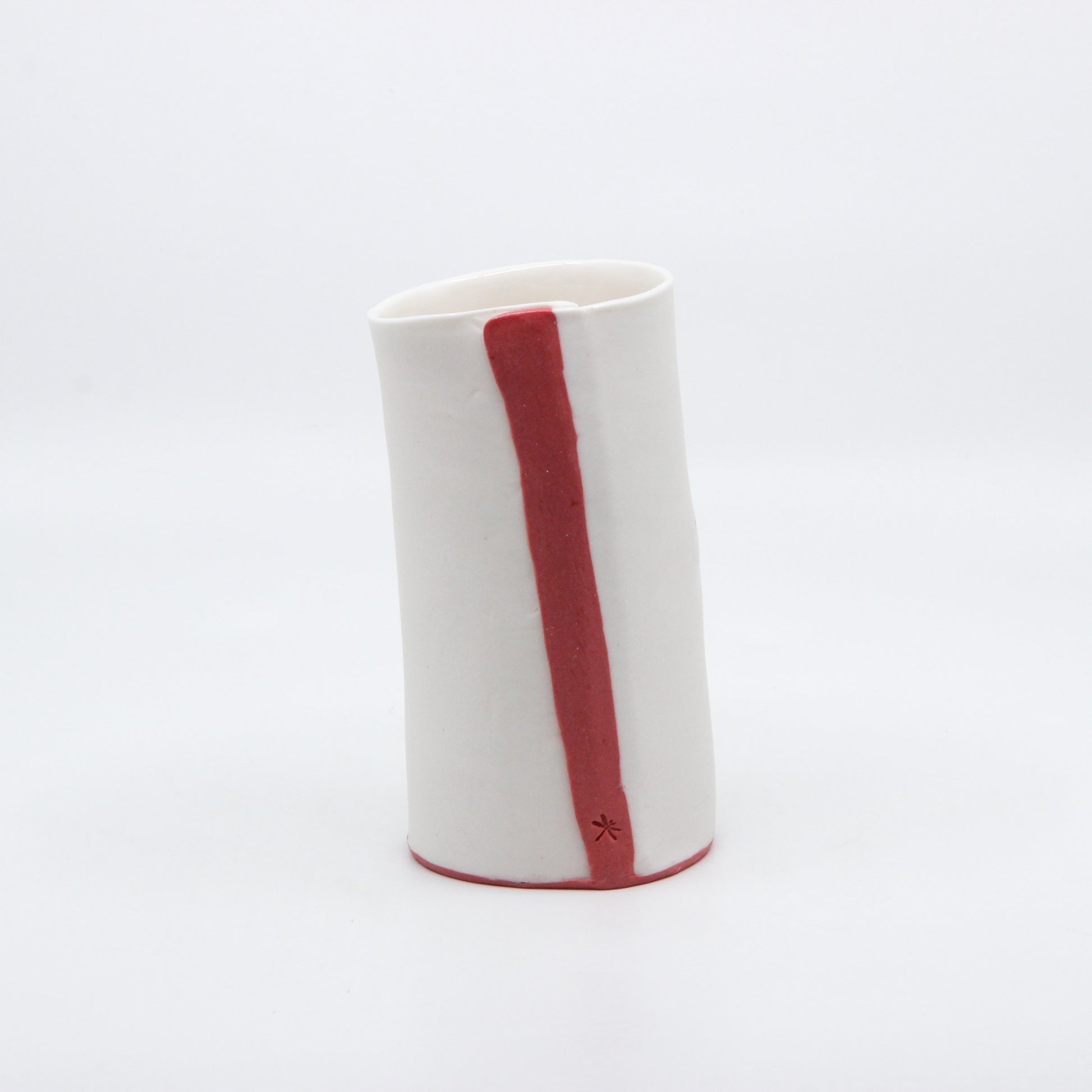 Red striped hand built cup