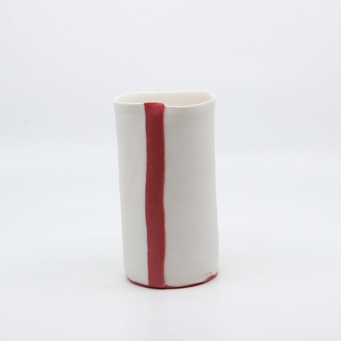 Red striped hand built cup