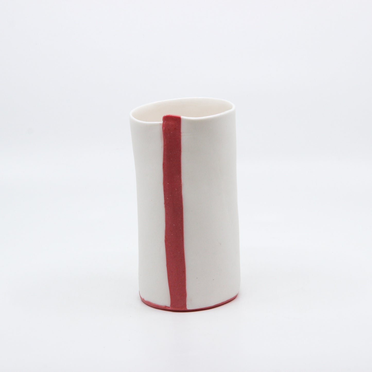 Red striped hand built cup