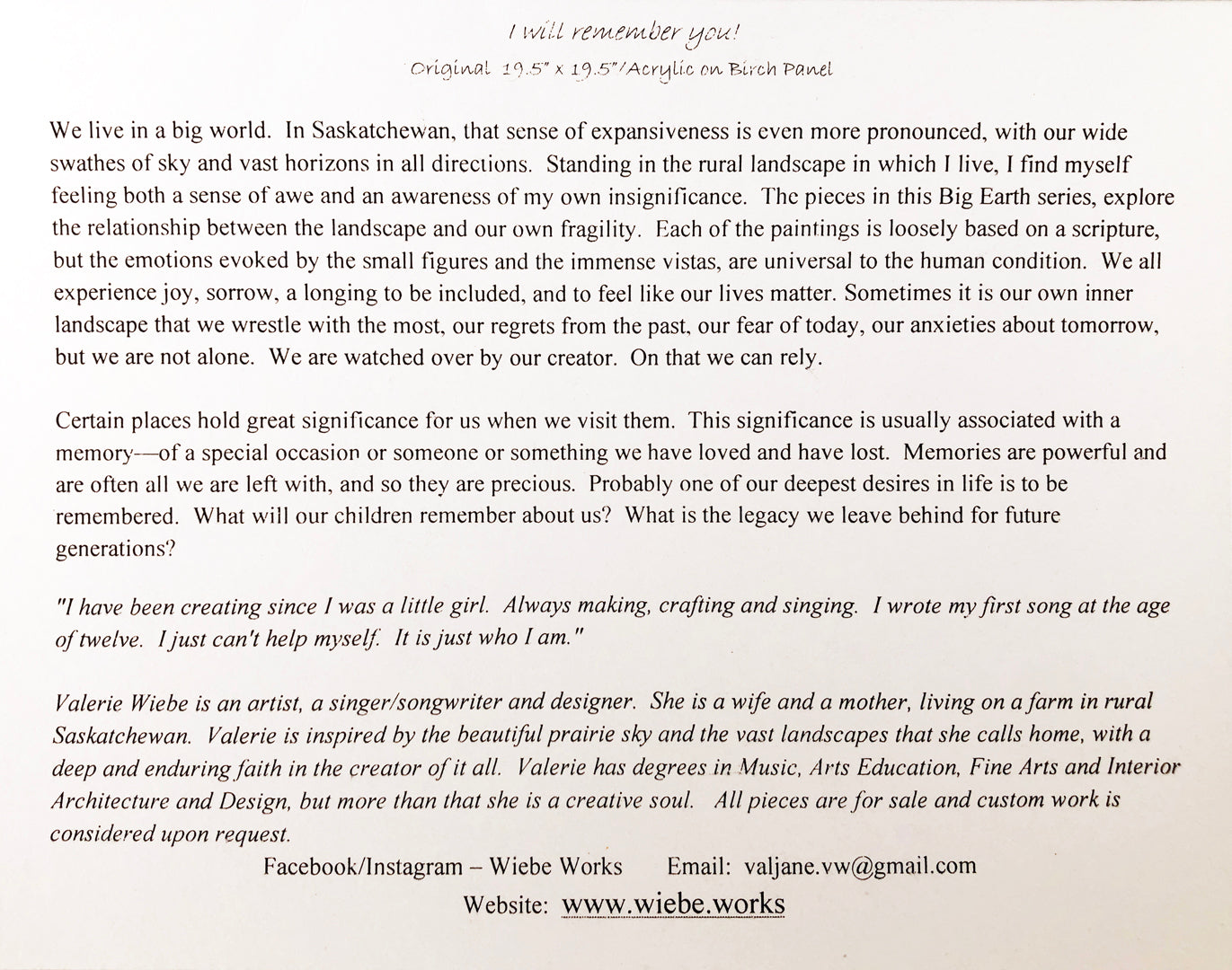 I Will Remember You - Art Card