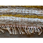 detailed view of a Brown, white and mustard woven fringe rug 