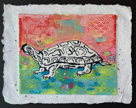 On the Back of a Turtle - Framed Encaustic Painting