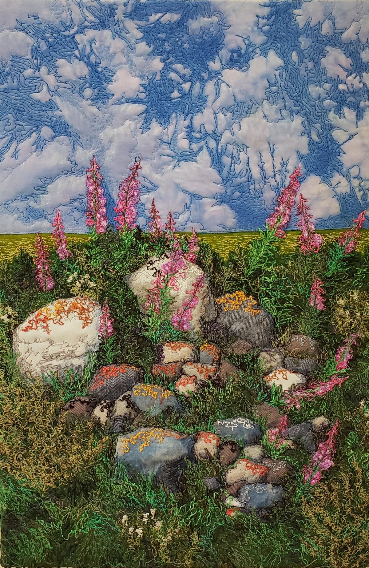Fireweed on the Rocks II - Thread painting