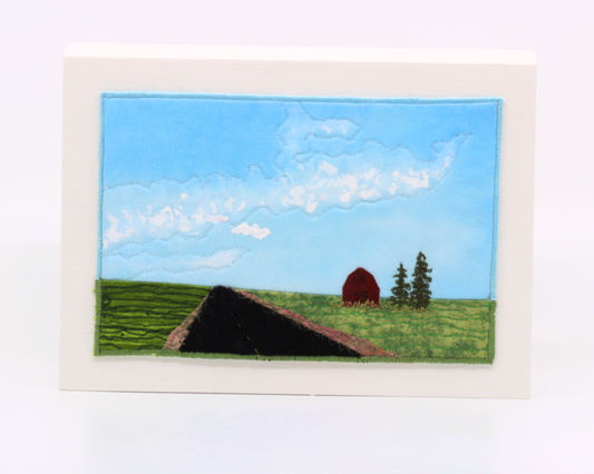 Saskatchewan Seasons: Blue Skies and Road - Fibre art
