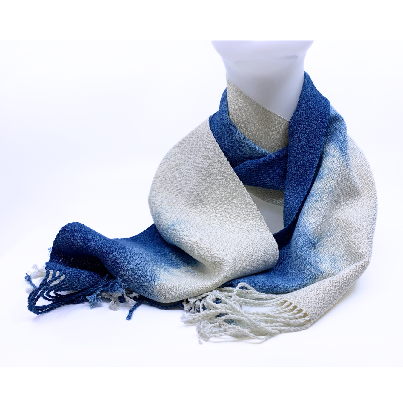 blue and white hand woven scarf 