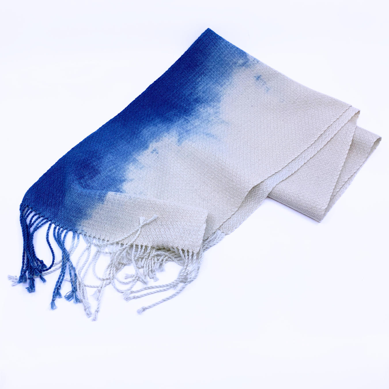 blue and white hand woven scarf 