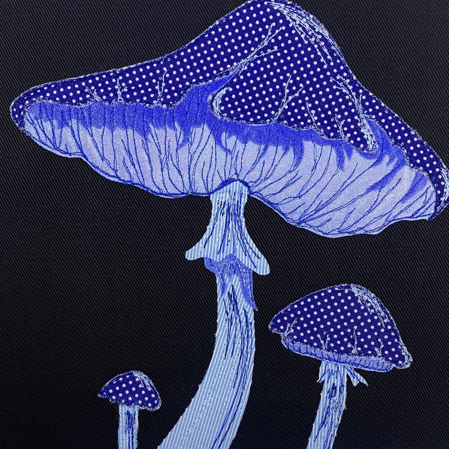 Blue mushroom fabric collage