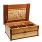 Open wooden jewellery box with six compartments 