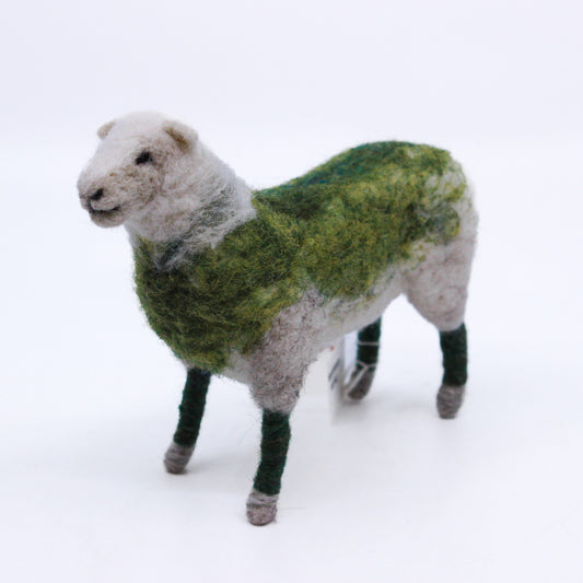 white and green sheep; felted 