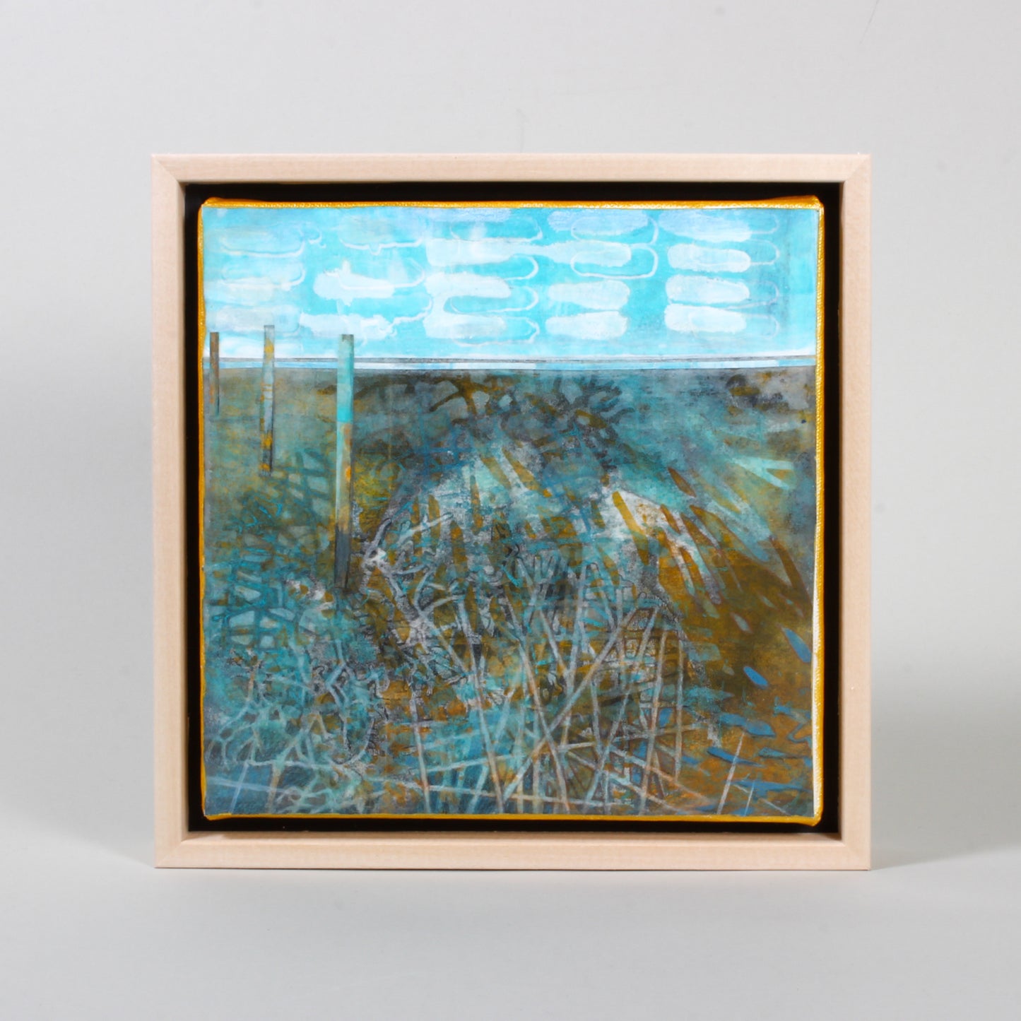 Fenceline - Framed Encaustic Collage