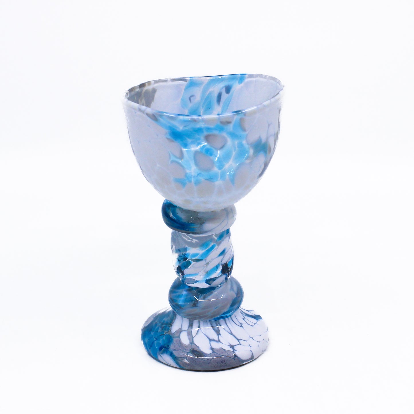 Glass goblet white and blue 