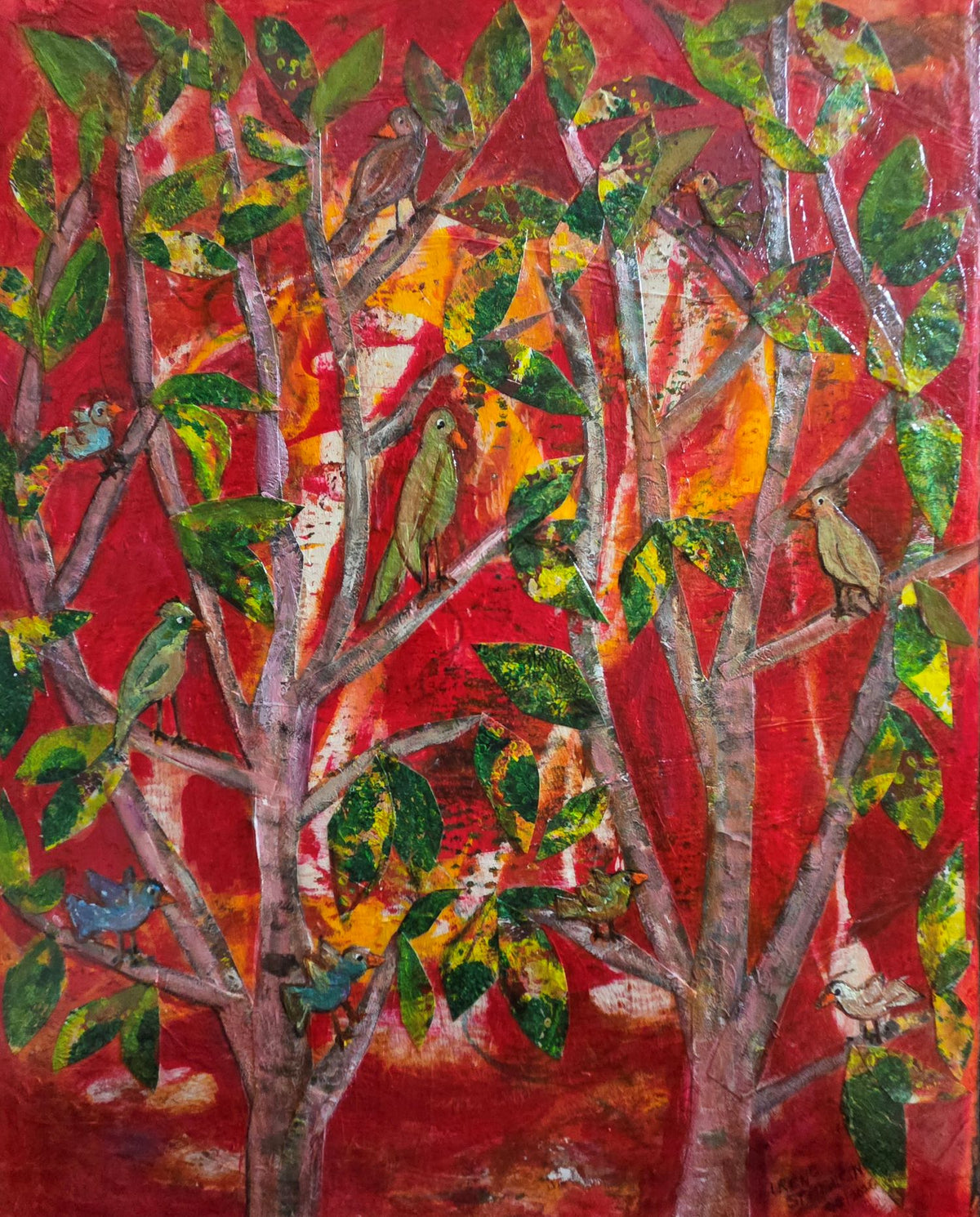 Birds in the Tree - Acrylic collage