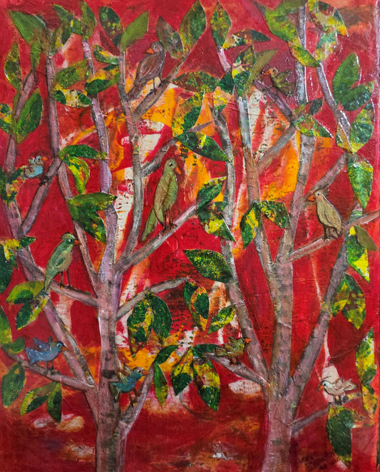 Birds in the Tree - Acrylic collage