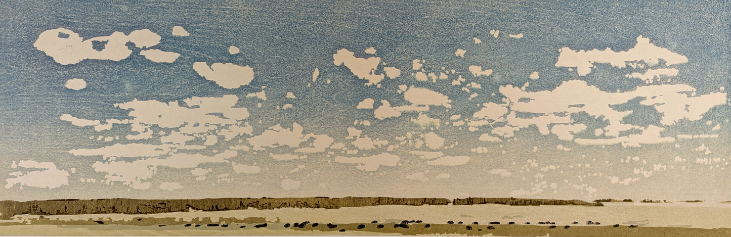 Bison Horizon - Framed Woodcut Print