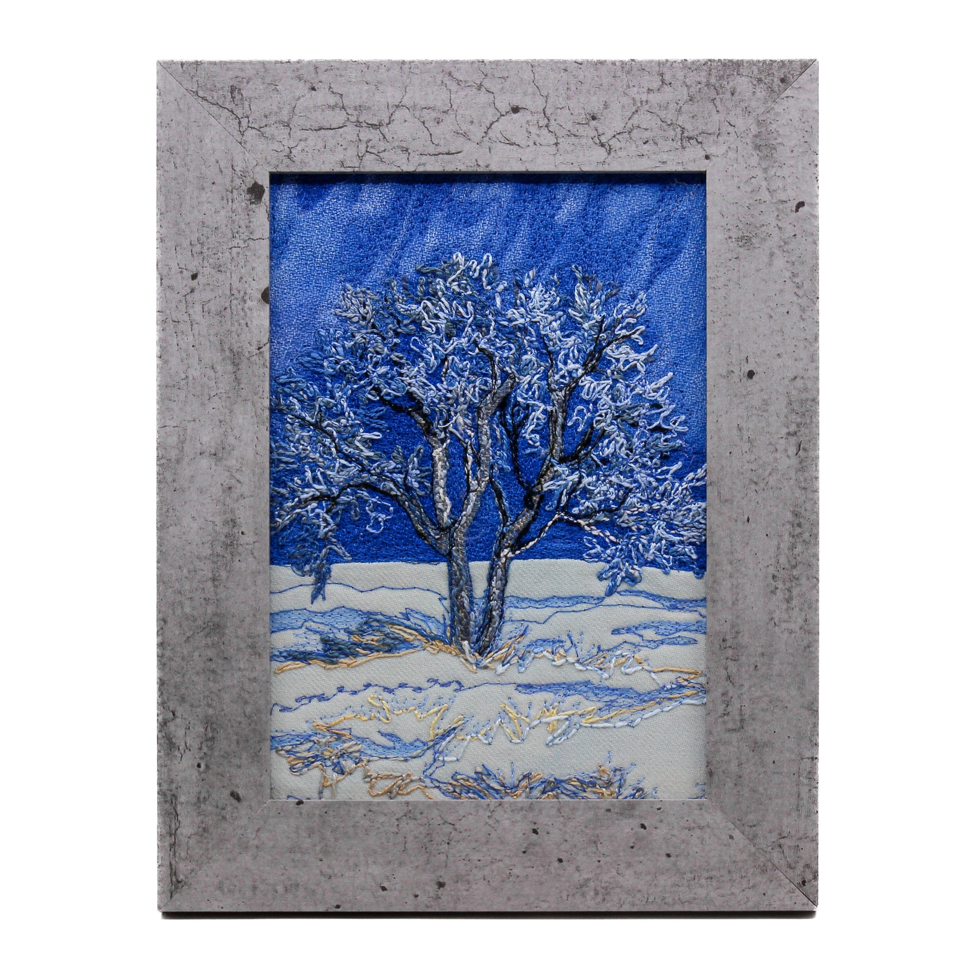 Thread painting of winter maple tree