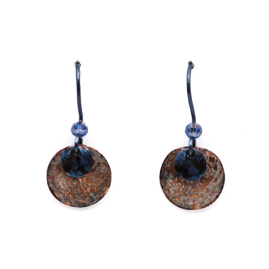 silver, copper, blue earrings 