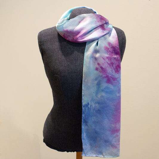 Light blue and purple silk scarf