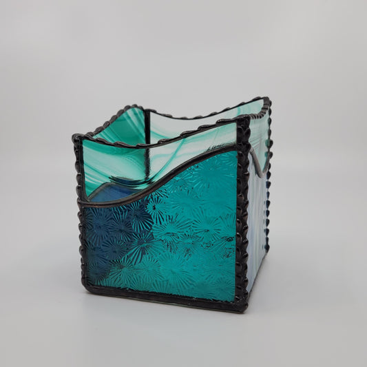 Square teal stained glass decorative box