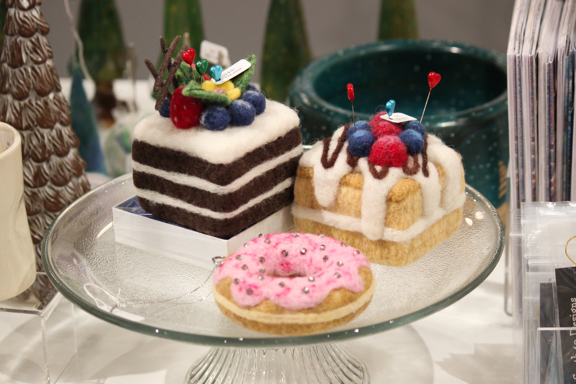 Cake pin cushions on cake stand