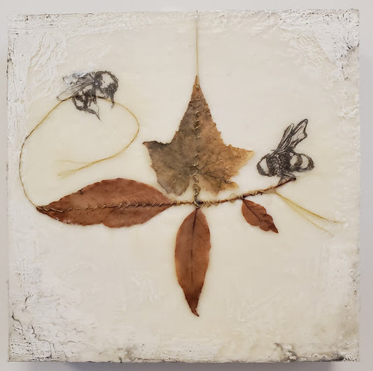 Busy Bees - Encaustic collage