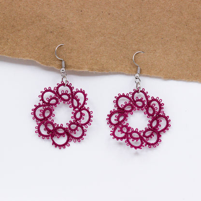 Burgundy wreath doily earrings 