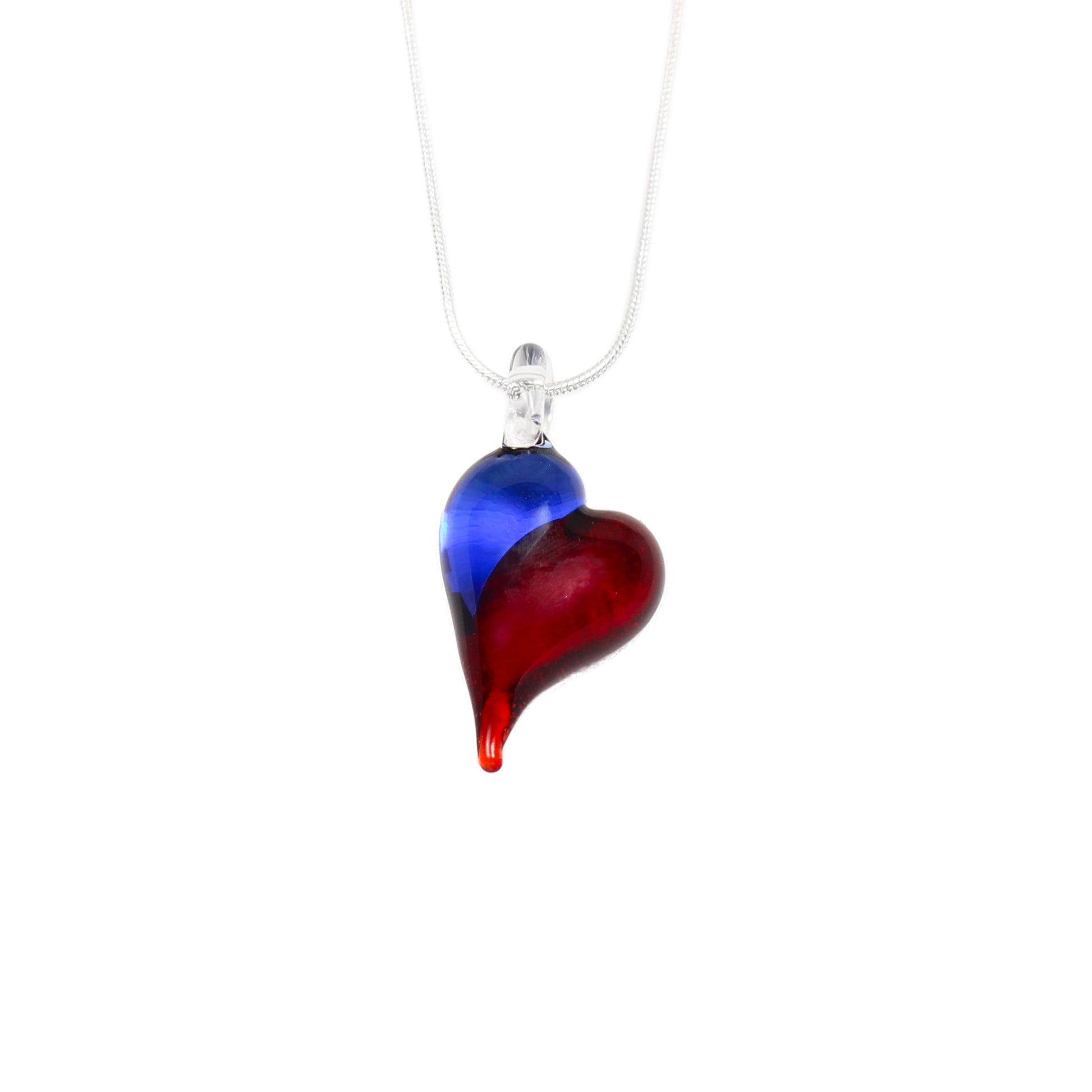 Glass heart necklace: red and blue 