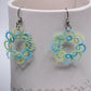 blue, yellow, and green wreath doily earrings