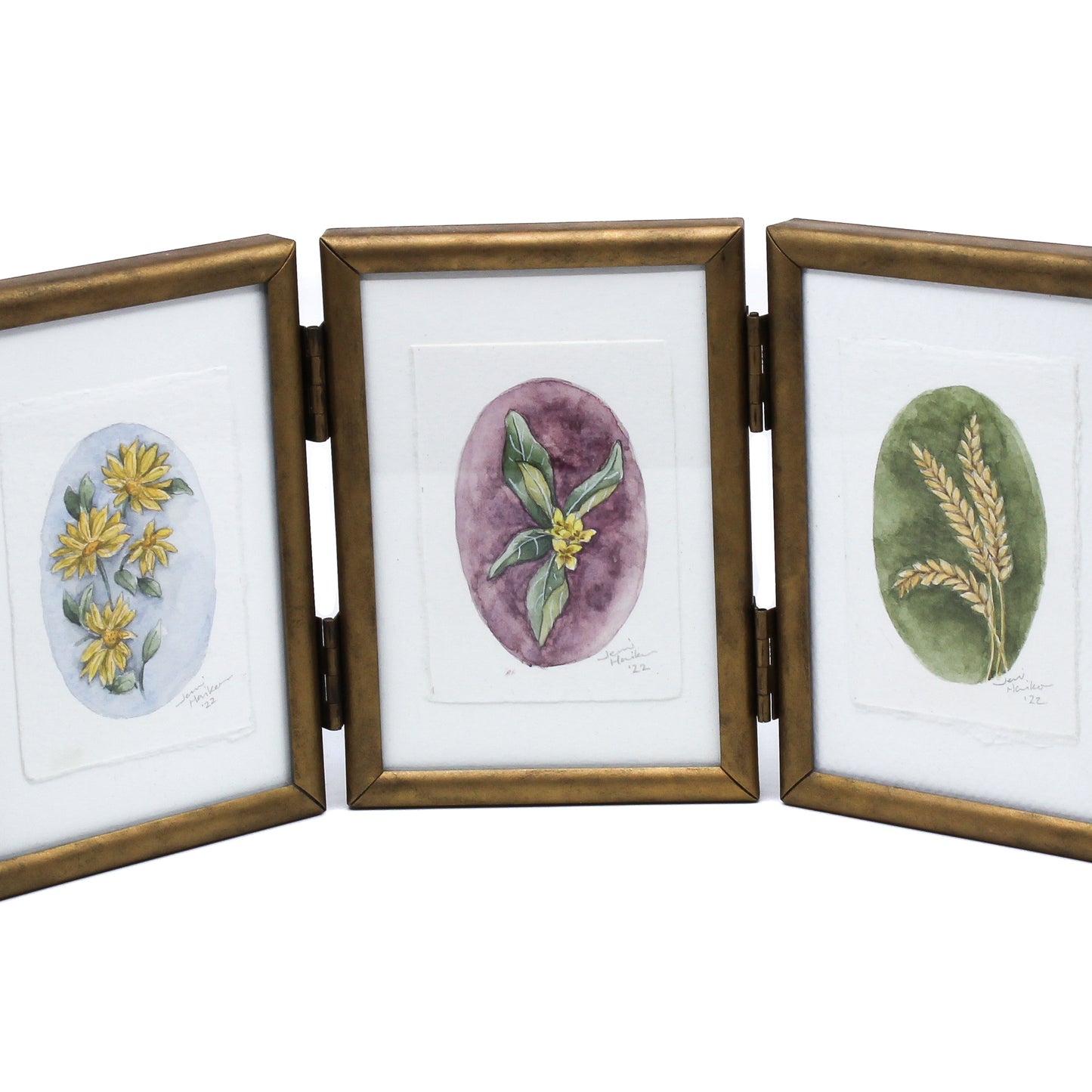 Golden Aster, Wolf Willow & Wheat Folding Triptych