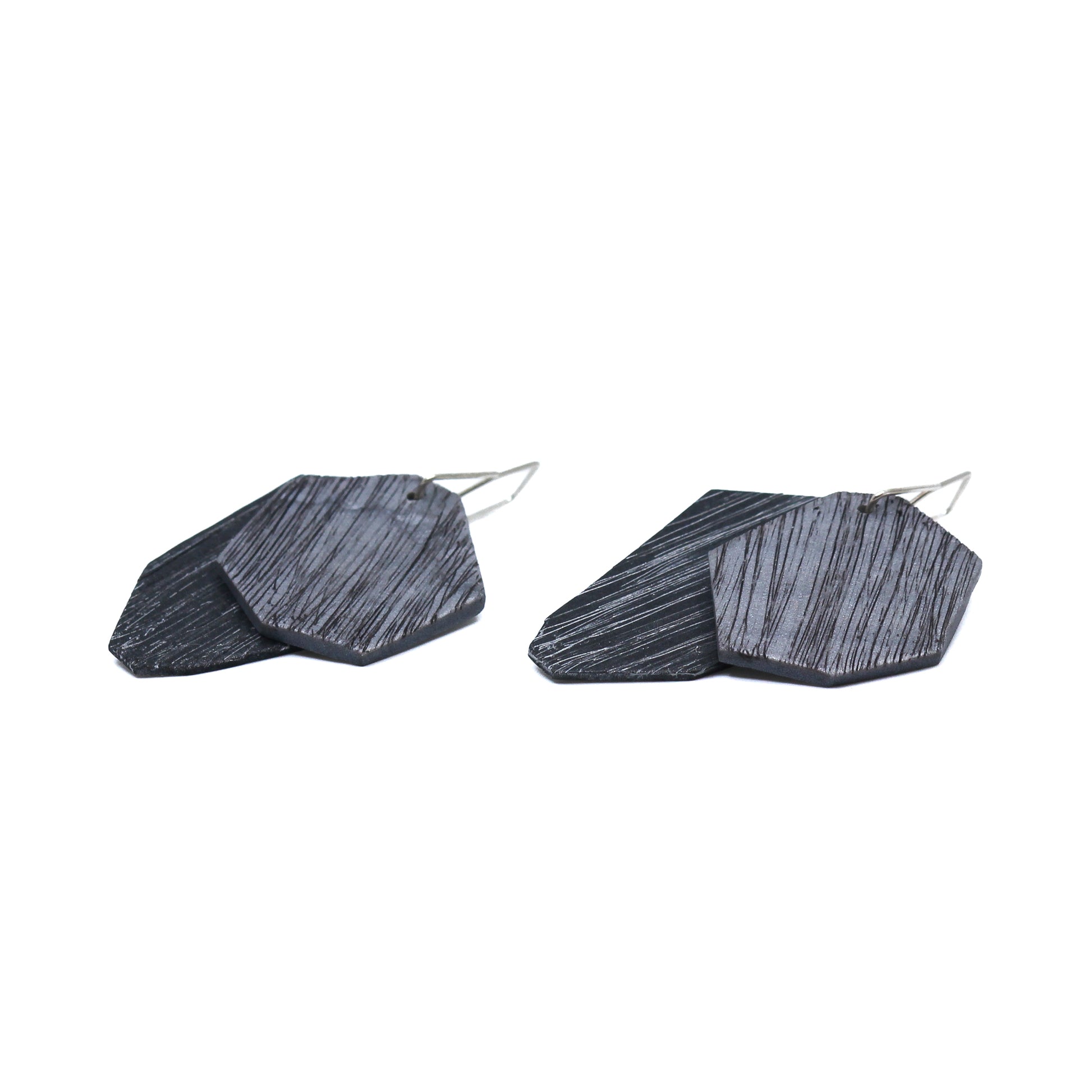 Silver and black polymer clay earrings