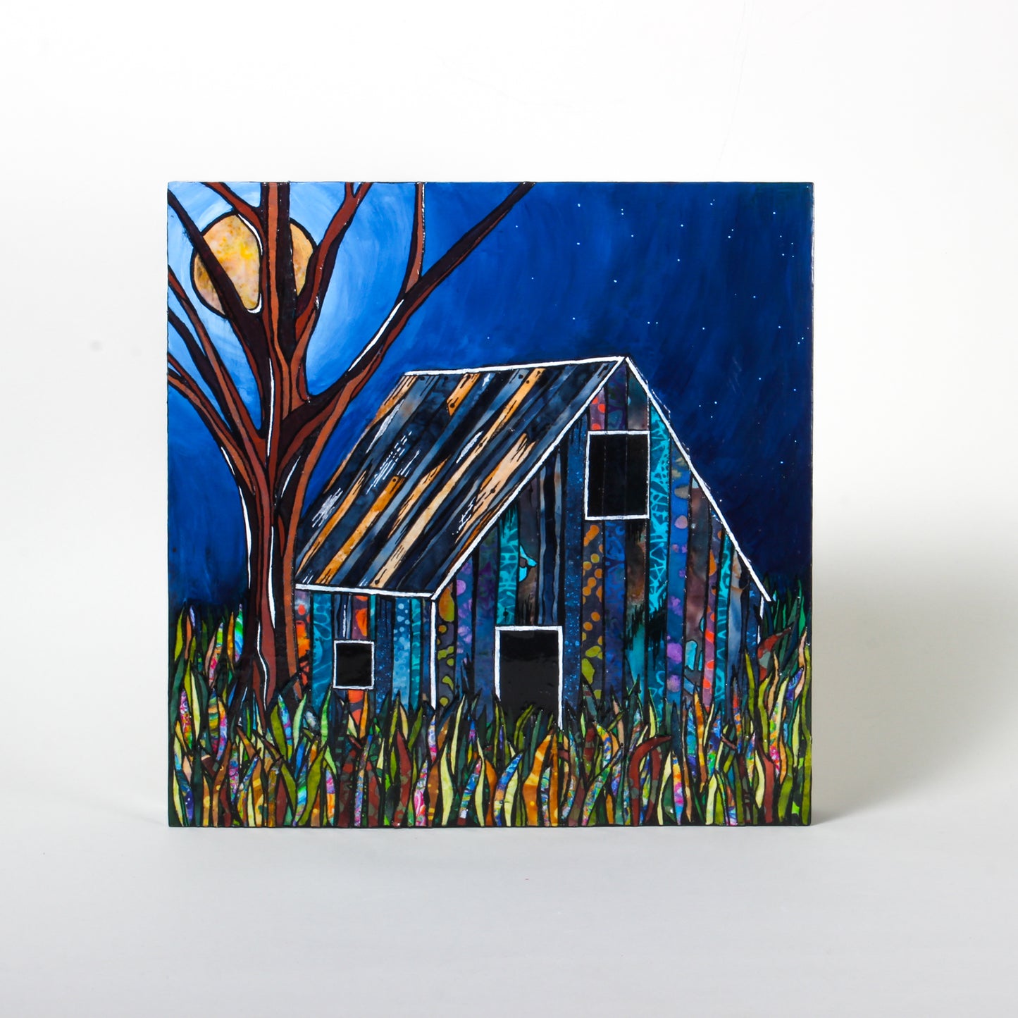 Night Cabin - Mixed media panel