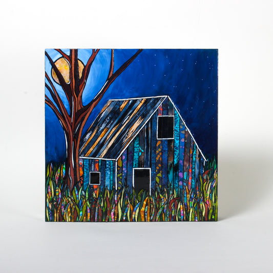 Night Cabin - Mixed media panel