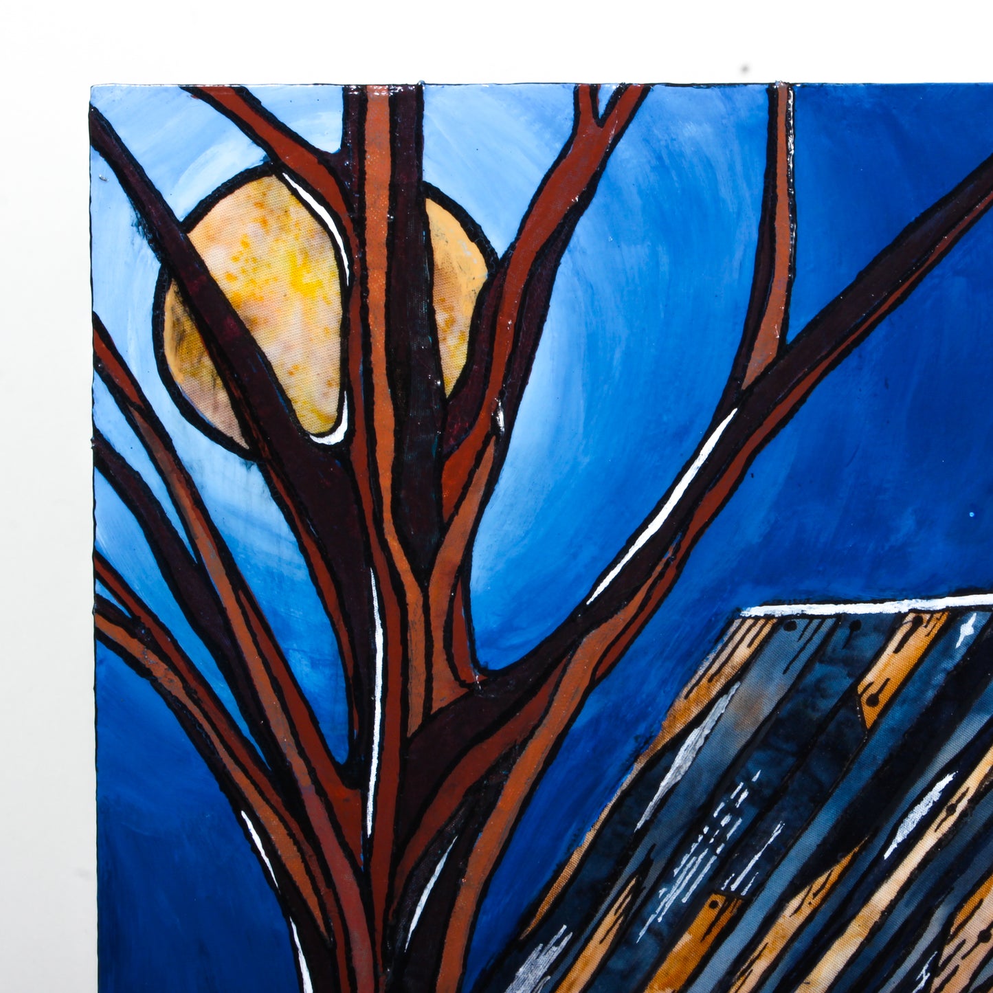 Night Cabin - Mixed media panel