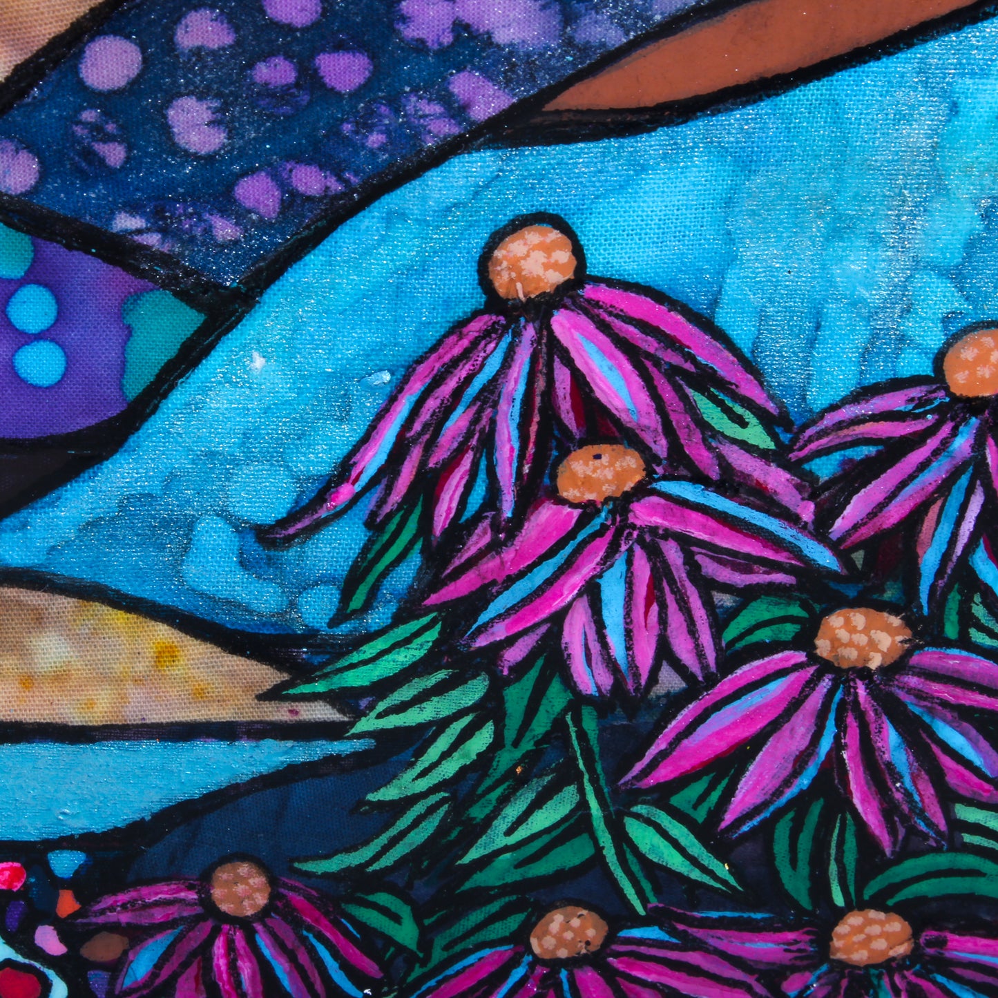 Coneflower Sunset - Mixed media panel