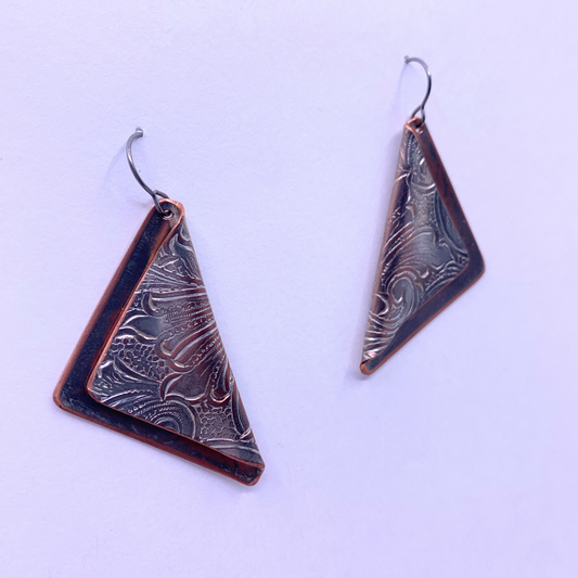 2 Diamond Fold - Recycled silver earrings