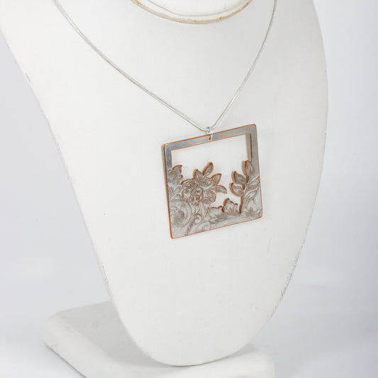 Square Repurposed Silver Plate Necklace