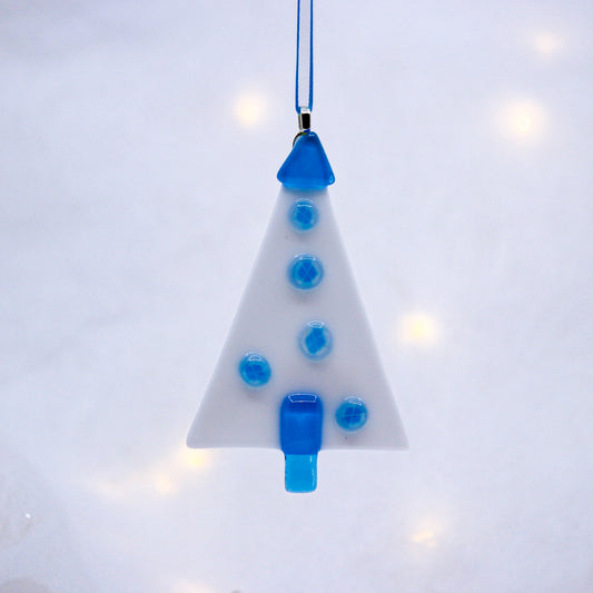 White & Blue Tree Glass Ornament