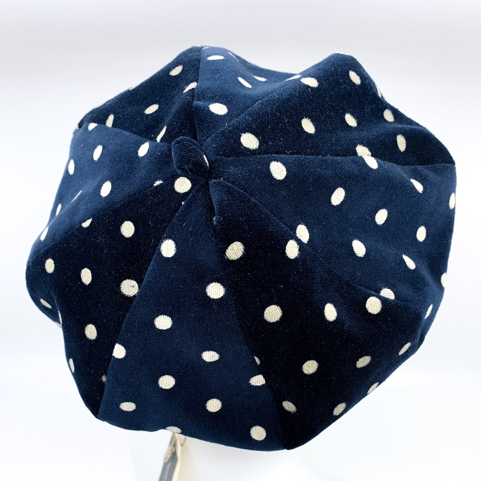 Blue beret with cream pokadots