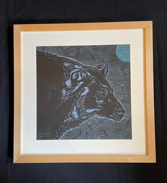 Blue Moon Bear - Framed Woodcut