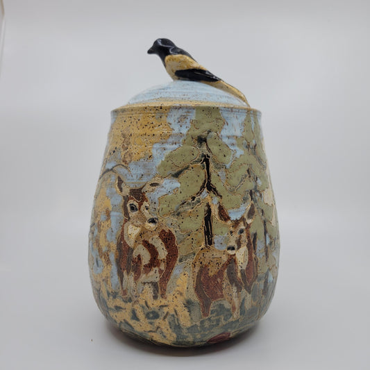 White Tailed Doe's and Autumn Aspen Jar
