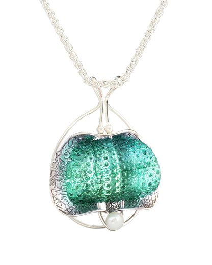 resin and silver necklace with pearl: teal 