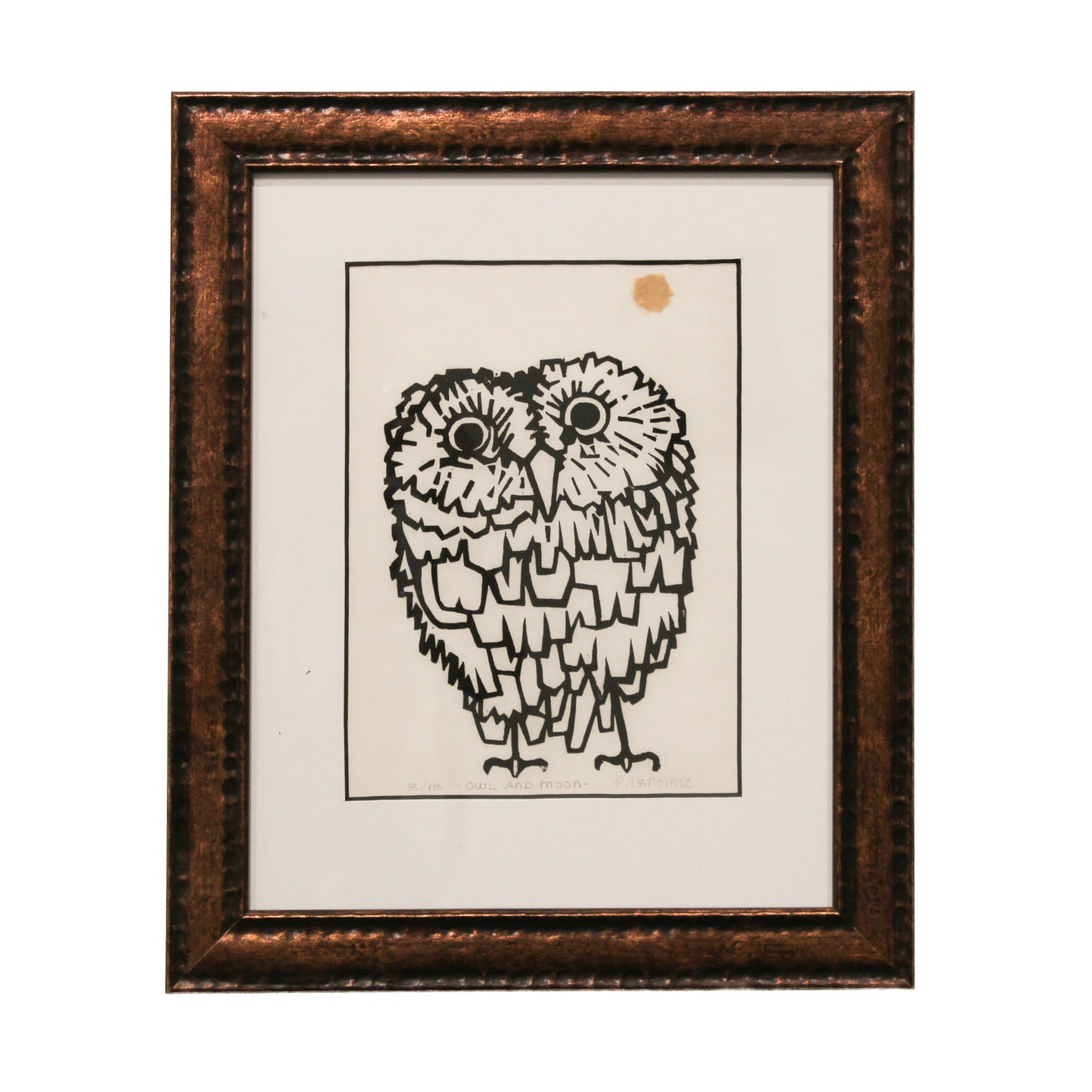 Woodcut owl and moon 