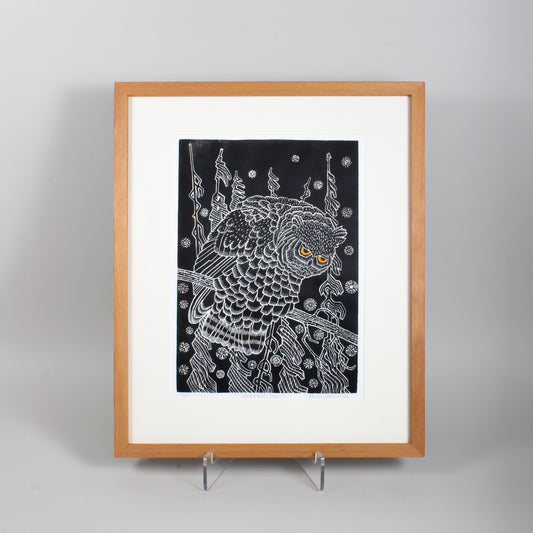 Winter Owl - Woodcut print