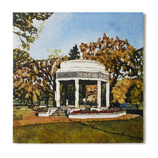 watercolour batik of Vimy Ridge Memorial in Saskatoon