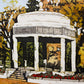 detail of watercolour batik of Vimy Ridge Memorial in Saskatoon