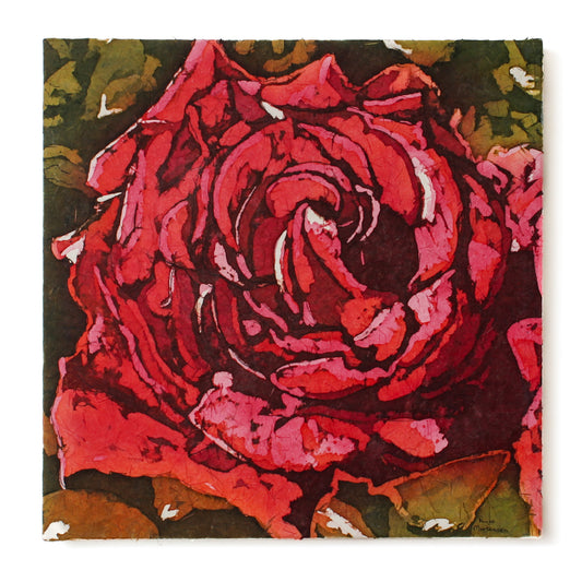 watercolour batik of red rose 
