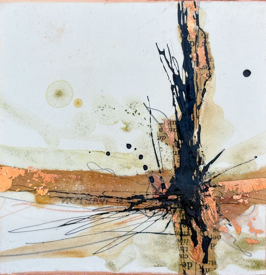 Prairie Fence Abstraction #3 - Encaustic panel