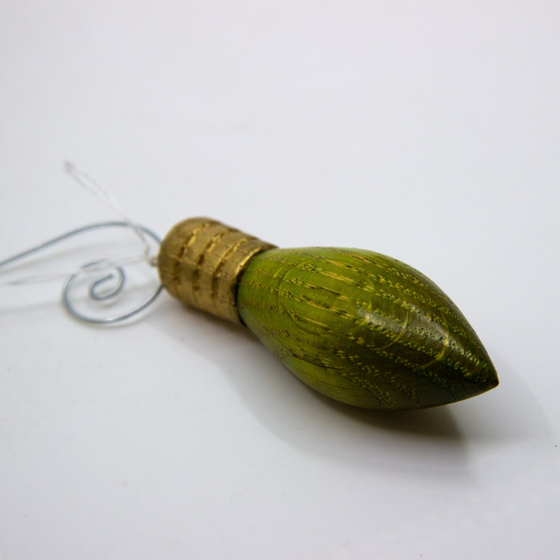 Wooden green Christmas light bulb ornament