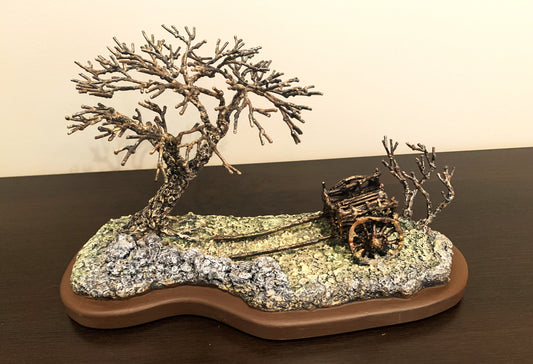 Red River Cart Scene - Metal Sculpture